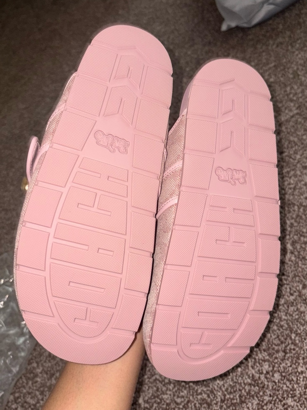 Pink Coach Signature Logo Slip-On Mules with Gold Buckle - Picture 4 of 4